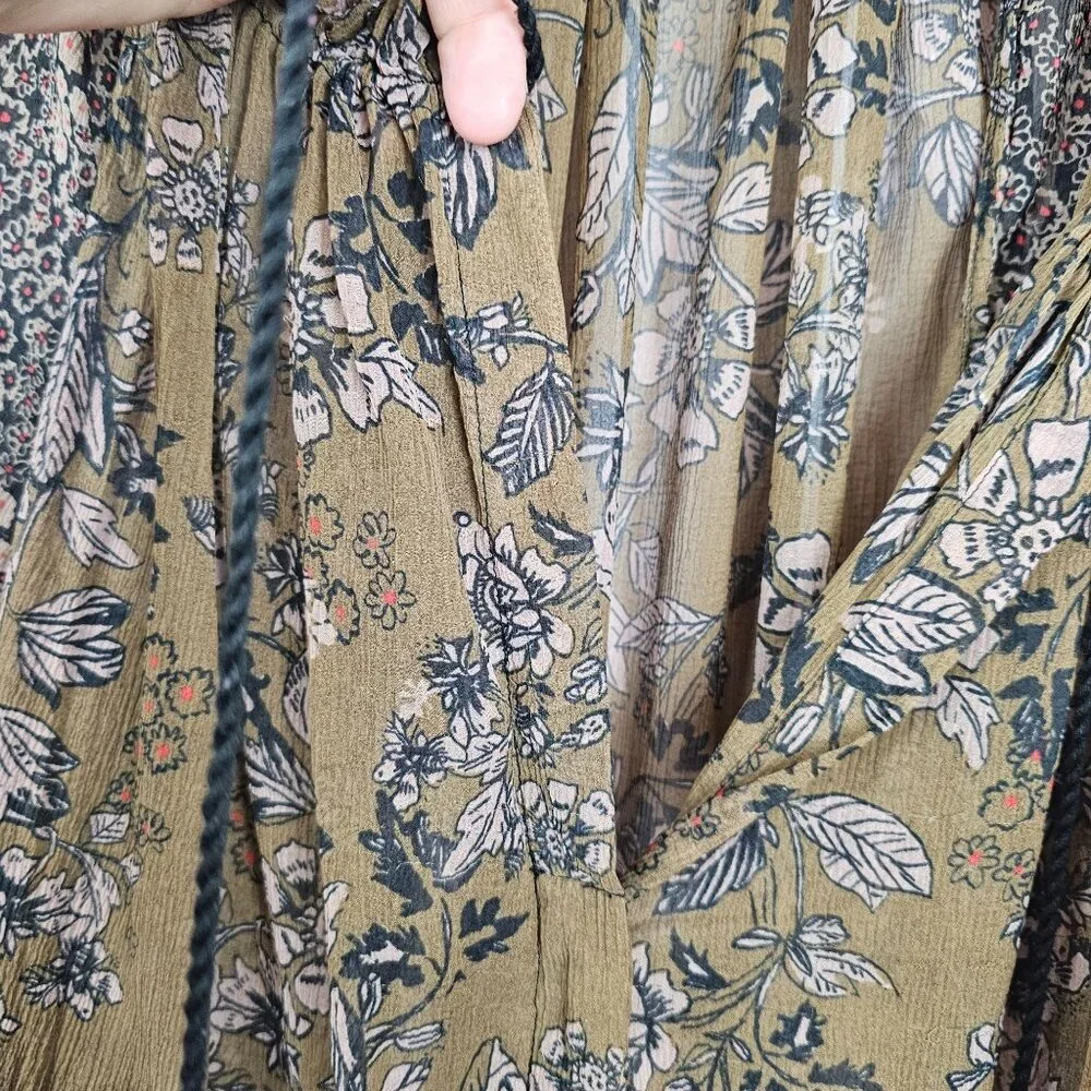 Free People‎ XS Brown Neutral Tone Floral Boho Prairie Cottage Fall Harvest Top